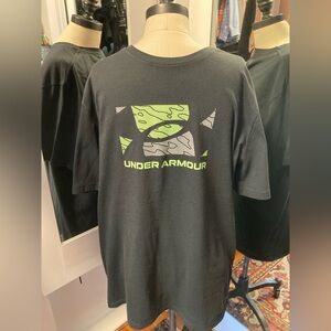 Under Armour Men’s Black Tee with Neon Green Logo, Size Large